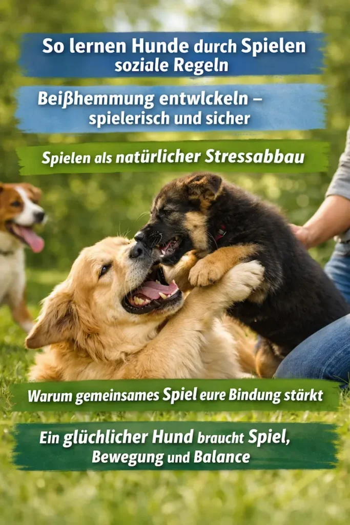 Zwei Hunde spielen freundlich miteinander im Park und lernen dabei soziale Regeln und Beißhemmung