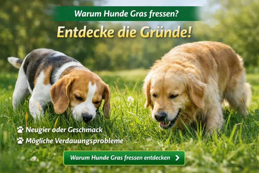 warum hunde gras fressen – mögliche gründe einfach erklärtHund frisst Gras auf einer grünen Wiese im Sonnenlicht