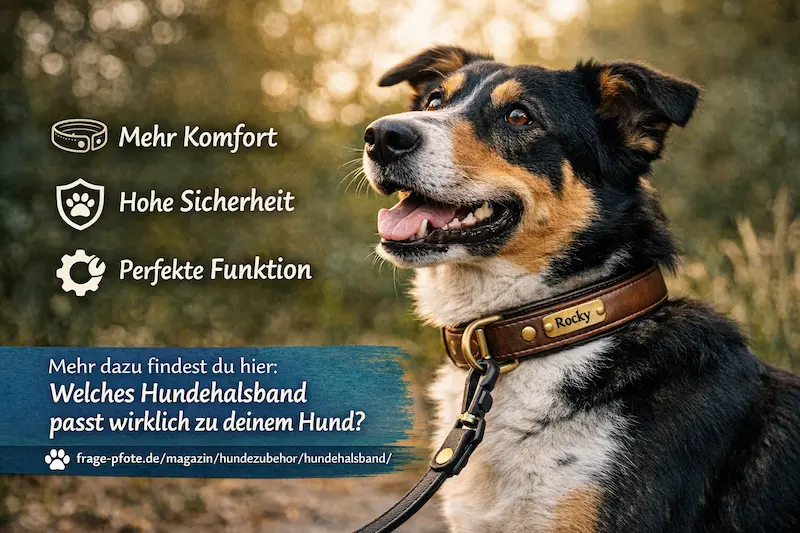 Hund mit bequemem und sicherem Hundehalsband für Alltag und Spaziergänge.