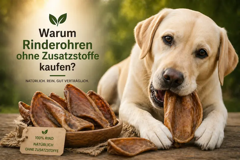 Labrador mit Rinderohren ohne Zusatzstoffe – natürlicher Kauartikel für Hunde