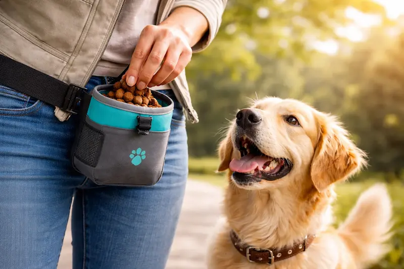 Kompakter Leckerlibeutel beim Hundetraining im Freien