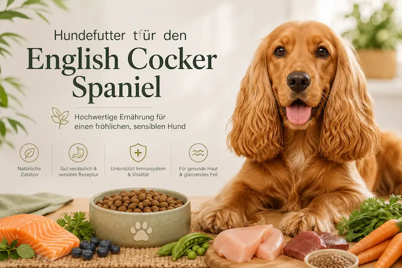 Hundefutter für den English Cocker Spaniel mit hochwertiger Ernährung für sensible, fröhliche Hunde.