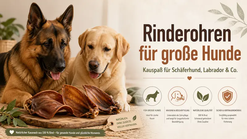 Schäferhund und Labrador mit Rinderohren als Kauartikel für große Hunde