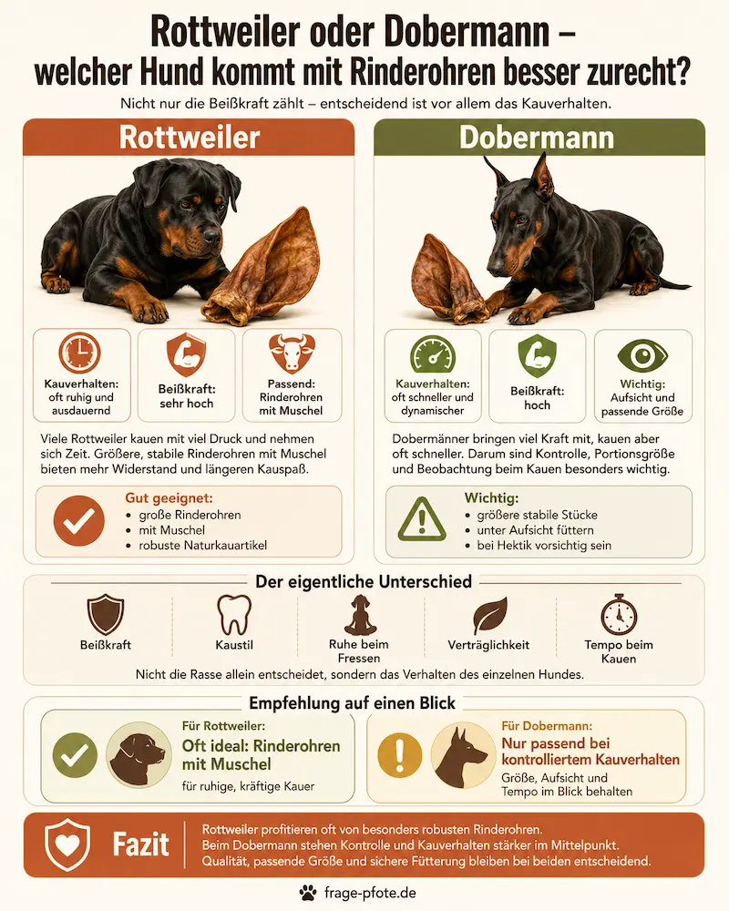 Infografik zum Vergleich von Rinderohren für Rottweiler und Dobermann
