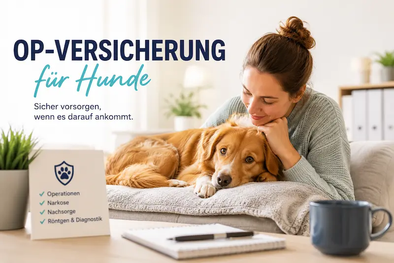 Hundehalterin liegt liebevoll neben ihrem Hund und informiert sich über eine OP-Versicherung für Hunde.
